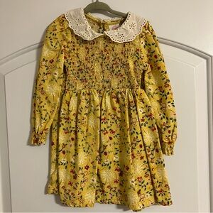 Wonder Nation girls 3T long-sleeve smocked floral dress white Peter Pan collar